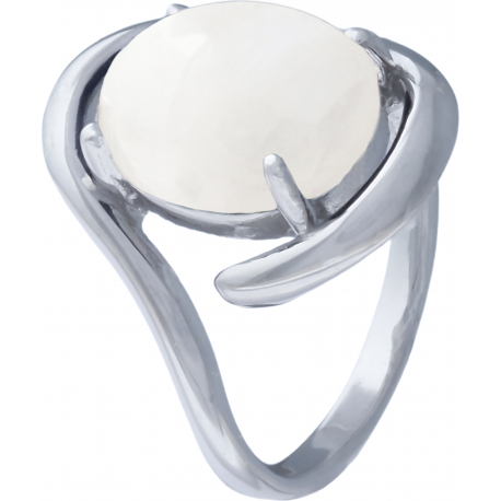 Bague argent rhodié 4,7g - oval 10x12mm cabochon - pierre de lune - T50 à 64