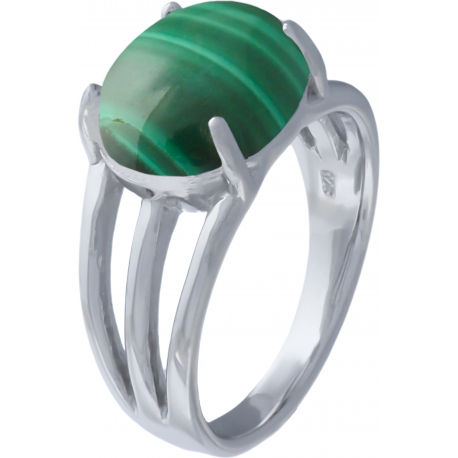 Bague argent rhodié 5,3g - oval 10x12mm cabochon - malachite - T50 à 64