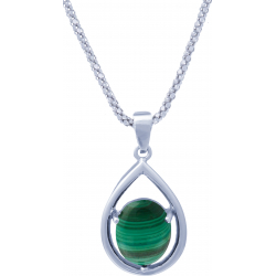 Collier argent rhodié 6,3g - oval 12x10mm cabochon - malachite - 45cm