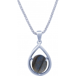 Collier argent rhodié 6,3g - oval 12x10mm cabochon - labradorite - 45cm