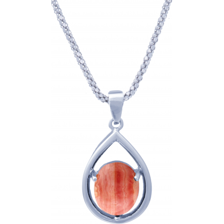 Collier argent rhodié 6,3g - oval 12x10mm cabochon - rhodocrosite - 45cm