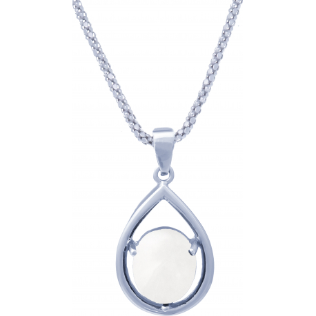 Collier argent rhodié 6,3g - oval 12x10mm cabochon - pierre de lune - 45cm