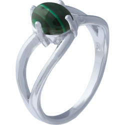 Bague argent rhodié 3g - oval 6x8mm cabochon - malachite - T50 à 64