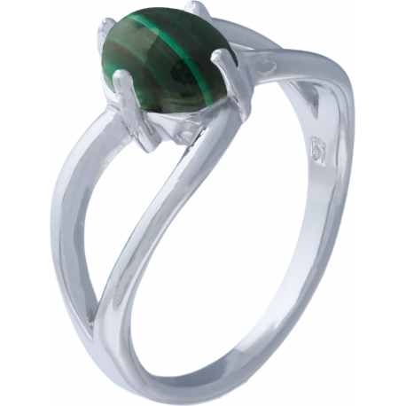 Bague argent rhodié 3g - oval 6x8mm cabochon - malachite - T50 à 64