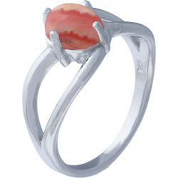 Bague argent rhodié 3g - oval 6x8mm cabochon - rhodocrosite - T50 à 64