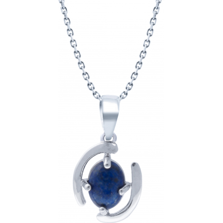 Collier argent rhodié 3,9g - oval 6x8mm cabochon - lapis lazuli - 38+5cm