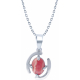 Collier argent rhodié 3,9g - oval 6x8mm cabochon - rhodocrosite - 38+5cm