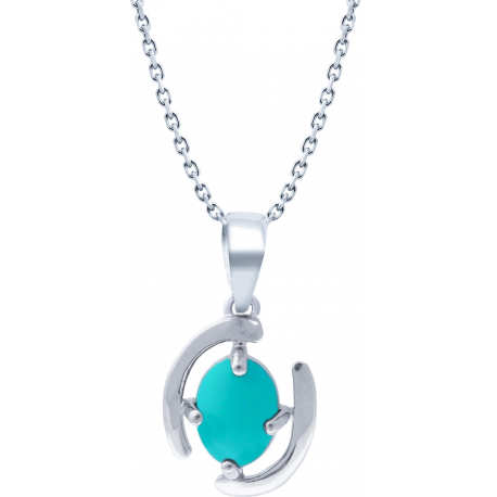 Collier argent rhodié 3,9g - oval 6x8mm cabochon - turquoise - 38+5cm