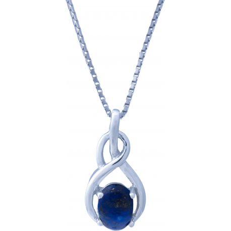 Collier argent rhodié 3,6g - oval 6x8mm cabochon - lapis lazuli - 40cm