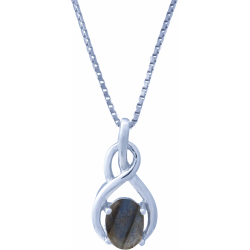 Collier argent rhodié 3,6g - oval 6x8mm cabochon - labradorite - 40cm