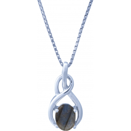 Collier argent rhodié 3,6g - oval 6x8mm cabochon - labradorite - 40cm