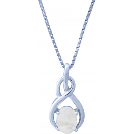 Collier argent rhodié 3,6g - oval 6x8mm cabochon - pierre de lune - 40cm