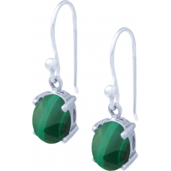 Boucles d'oreille argent rhodié 2g - oval 6x8mm cabochon - malachite