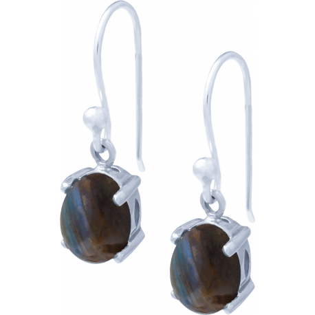 Boucles d'oreille argent rhodié 2g - oval 6x8mm cabochon - labradorite