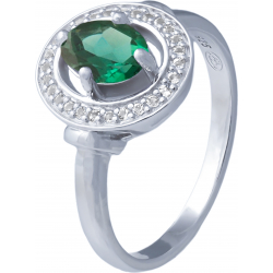 Bague argent rhodié 3,2g - oval 5x7mm facetté - quartz teinté vert - 27 topazes blanche - Taille 50 à 64