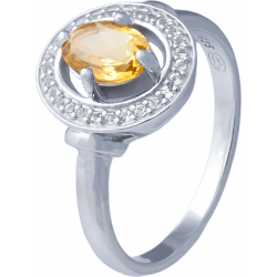 Bague argent rhodié 3,2g - oval 5x7mm facetté - citrine - 27 topazes blanche - Taille 50 à 64