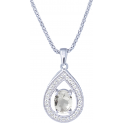 Collier argent rhodié 4,2g - oval 5x7mm facetté - cristal de roche - 30 topazes blanches - 45cm