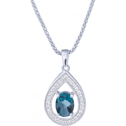 Collier argent rhodié 4,2g - oval 5x7mm facetté - london topaz - 30 topazes blanches - 45cm