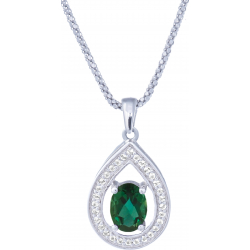 Collier argent rhodié 4,2g - oval 5x7mm facetté - quartz teinté vert - 30 topazes blanches - 45cm