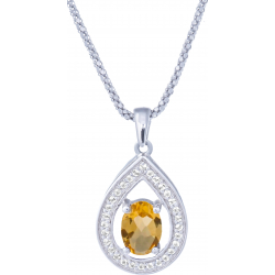 Collier argent rhodié 4,2g - oval 5x7mm facetté - citrine - 30 topazes blanches - 45cm