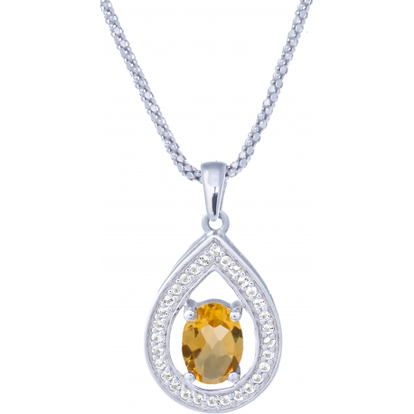 Collier argent rhodié 4,2g - oval 5x7mm facetté - citrine - 30 topazes blanches - 45cm