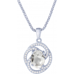 Collier argent rhodié 4,8g - oval 7x9mm facetté - cristal de roche - 44 topazes blanches - 45cm