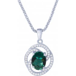 Collier argent rhodié 4,8g - oval 7x9mm facetté - quartz teinté vert - 44 topazes blanches - 45cm