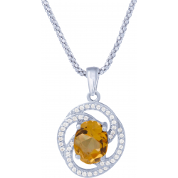 Collier argent rhodié 4,8g - oval 7x9mm facetté - citrine - 44 topazes blanches - 45cm