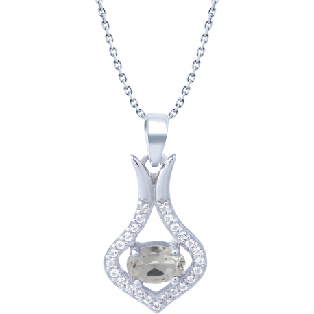 Collier argent rhodié 4,2g - oval 4x6mm facetté - cristal de roche - 25 topazes blanches - 38+5cm