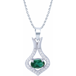 Collier argent rhodié 4,2g - oval 4x6mm facetté - quartz teinté vert - 25 topazes blanches - 38+5cm