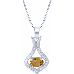 Collier argent rhodié 4,2g - oval 4x6mm facetté - citrine - 25 topazes blanches - 38+5cm