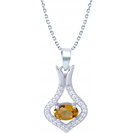 Collier argent rhodié 4,2g - oval 4x6mm facetté - citrine - 25 topazes blanches - 38+5cm