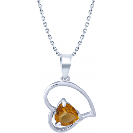 Collier argent rhodié 4g - cur 6x6mm facetté - citrine - 38+5cm