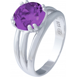 Bague argent rhodié 4g - rond 9mm - améthyste - Taille 50 à 64