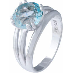 Bague argent rhodié 4g - rond 9mm - topaze bleue - Taille 50 à 64