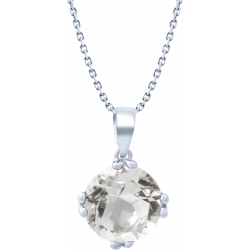 Collier argent rhodié 3,6g - rond 9mm facetté - cristal de roche - 38+5cm