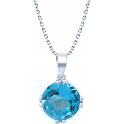 Collier argent rhodié 3,6g - rond 9mm facetté - topaze bleue - 38+5cm