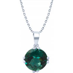 Collier argent rhodié 3,6g - rond 9mm facetté - quartz teinté vert - 38+5cm