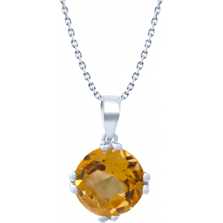 Collier argent rhodié 3,6g - rond 9mm facetté - citrine - 38+5cm