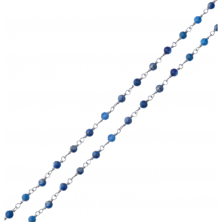 Collier argent rhodié 3g - boules facettées lapis lazuli 3-4mm - longueur : 42+5cm