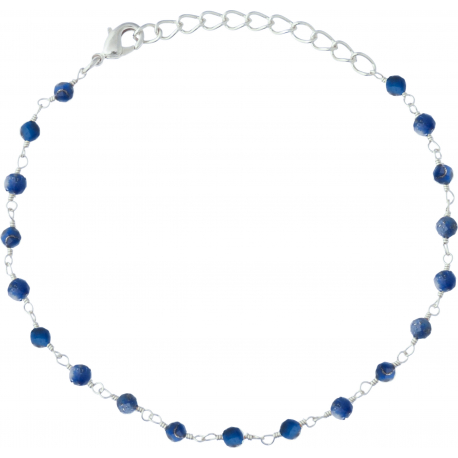 Bracelet argent rhodié 1,7g - boules facettées lapis lazuli 3-4mm - longueur : 16+4cm