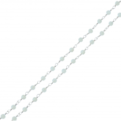 Collier argent rhodié 3g - boules facettées aigue marine 3-4mm - longueur : 42+5cm