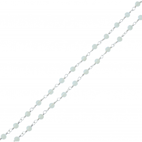 Collier argent rhodié 3g - boules facettées aigue marine 3-4mm - longueur : 42+5cm