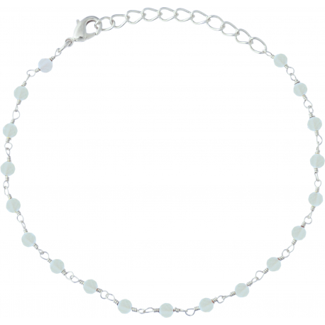 Bracelet argent rhodié 1,7g - boules facettées aigue marine 3-4mm - longueur : 16+4cm