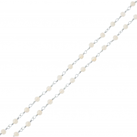 Collier argent rhodié 3g - boules facettées pierre de lune 3-4mm - longueur : 42+5cm