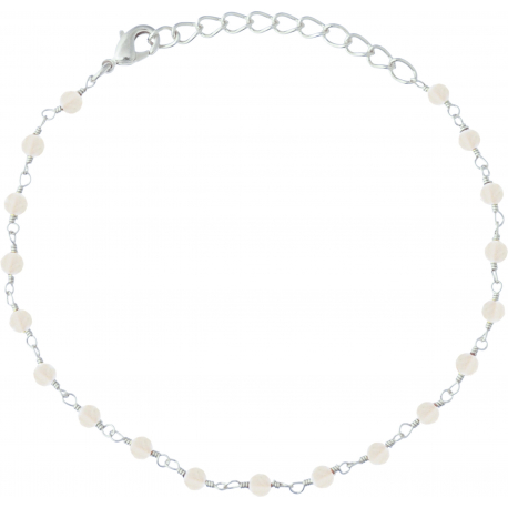 Bracelet argent rhodié 1,7g - boules facettées pierre de lune 3-4mm - longueur : 16+4cm