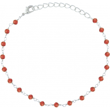 Bracelet argent rhodié 1,7g - boules facettées grenat 3-4mm - longueur : 16+4cm