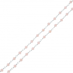 Collier argent rhodié 3g - boules facettées quartz rose 3-4mm - longueur : 42+5cm