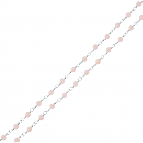 Collier argent rhodié 3g - boules facettées quartz rose 3-4mm - longueur : 42+5cm