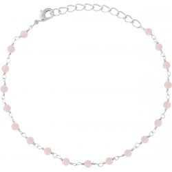 Bracelet argent rhodié 1,7g - boules facettées quartz rose 3-4mm - longueur : 16+4cm